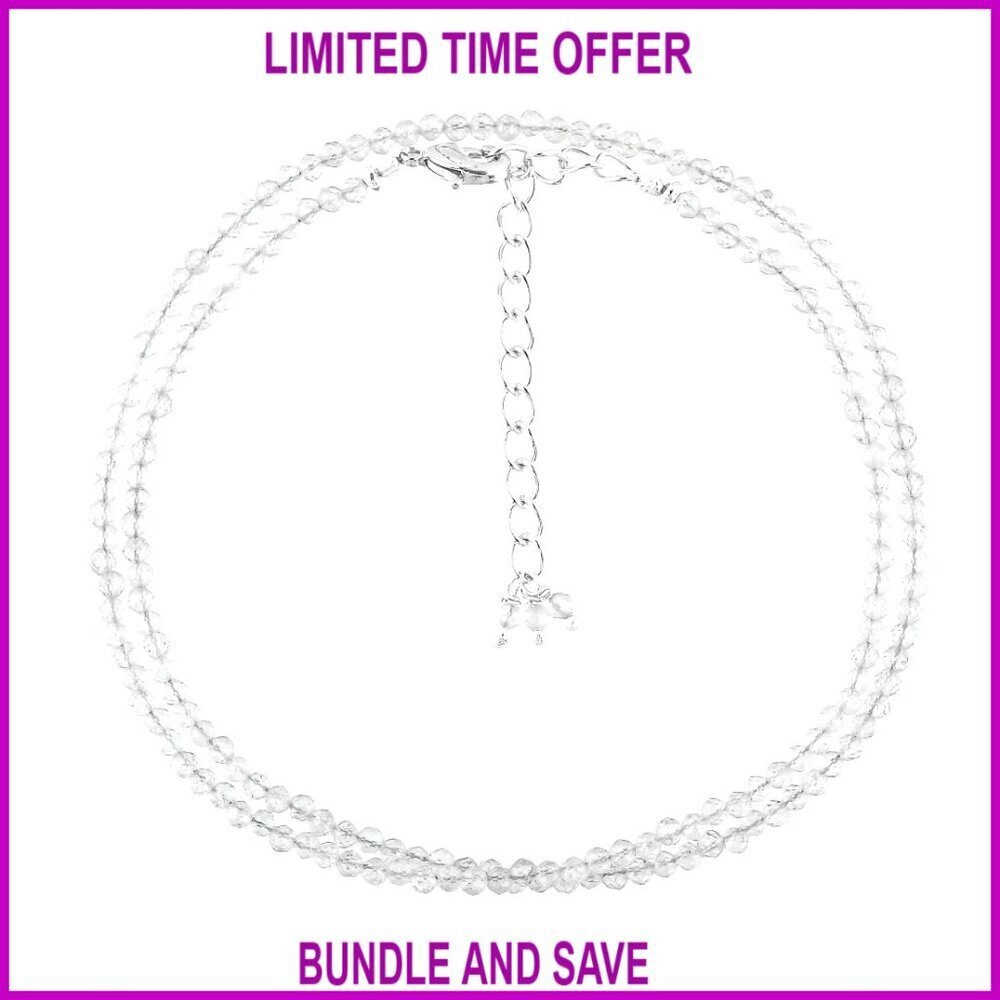 Adjustable Crystal Choker Necklace, 18 Inch Silver Plated Beads, Handmade